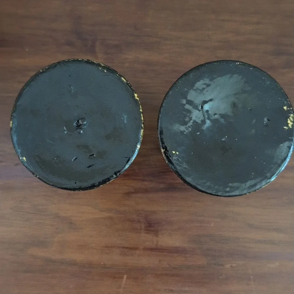 Elegant Black & Gold Hand Painted Khokhloma Russian Folk Art Candle Holders